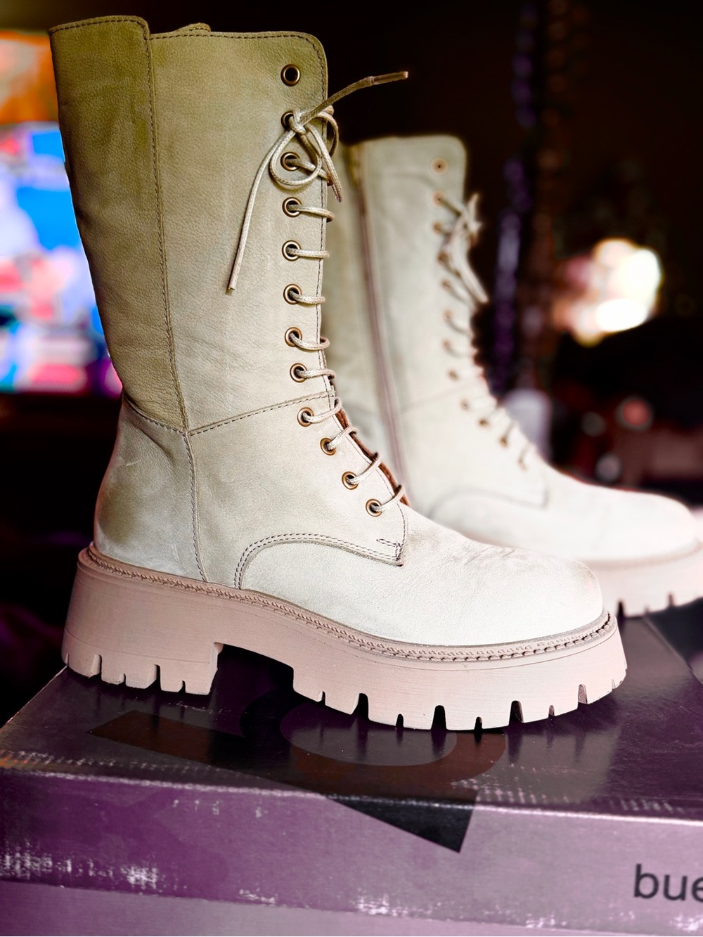 Bueno x Free People Reign Lace-Up Combat Boots in sage/nubuck (made in Turkey)